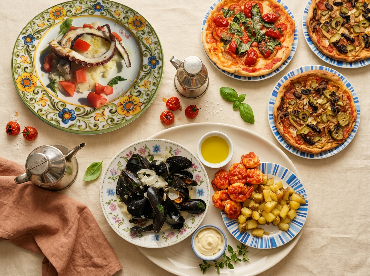 Itališka virtuvė su šviežia pasta, pomidorais ir alyvuogių aliejumi